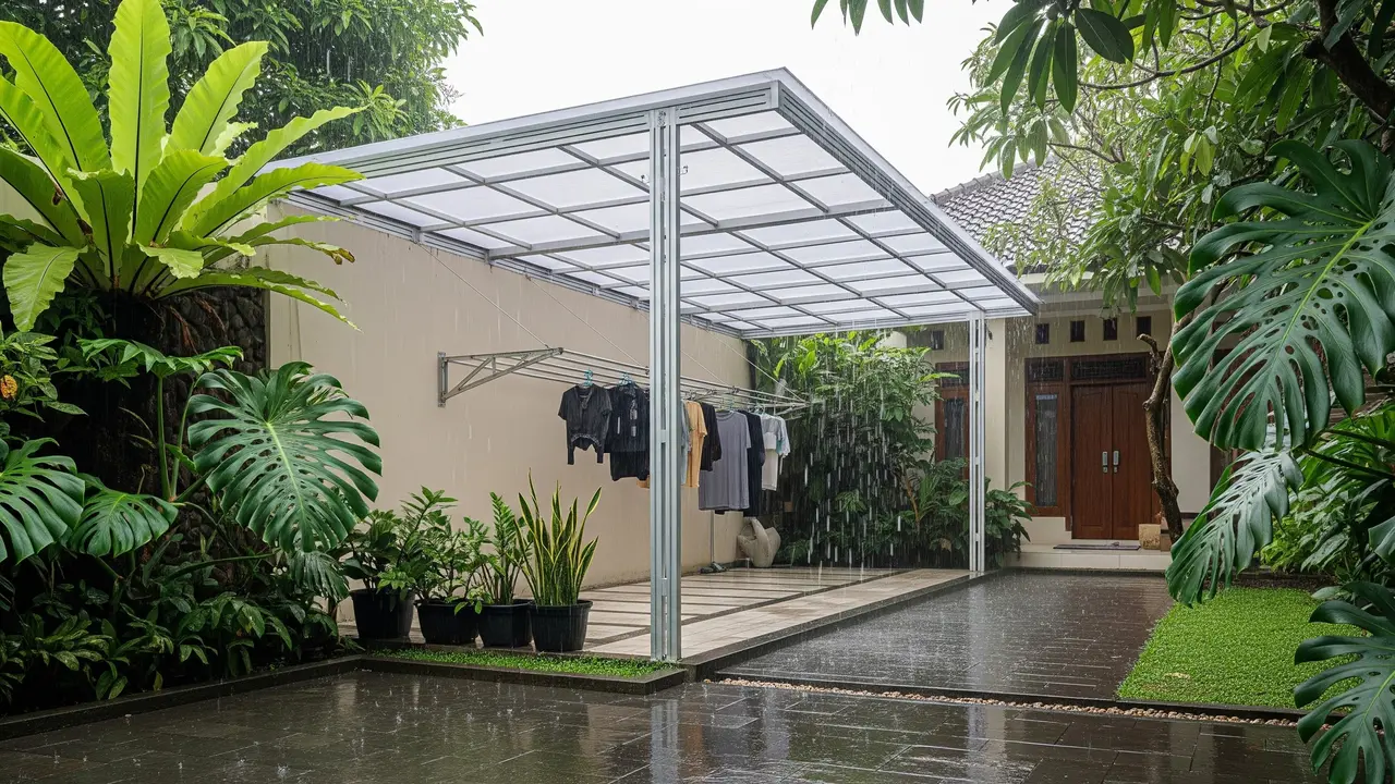 Model Kanopi Belakang Rumah yang Bikin Jemuran Tetap Kering Saat Hujan Mendadak/Gemini AI