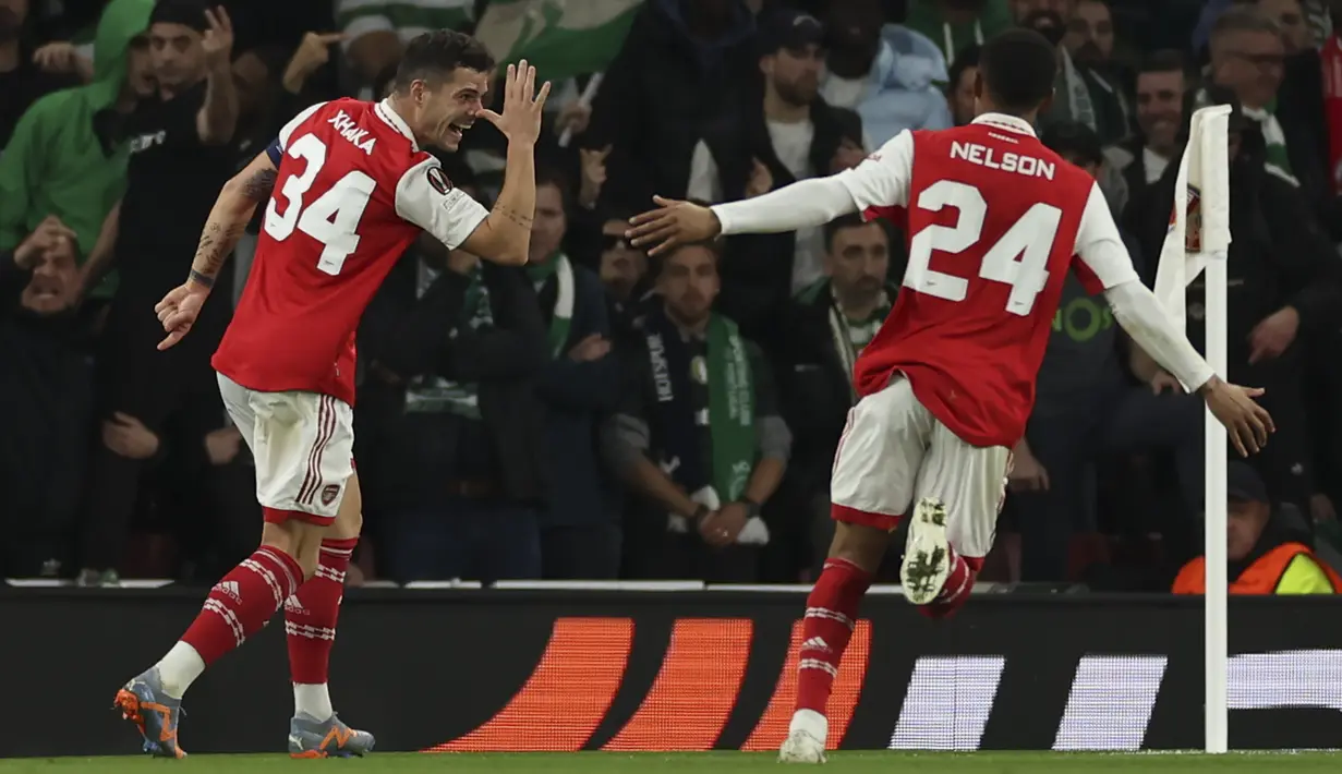 <p>Arsenal unggul lebih dulu berkat gol Granit Xhaka di babak pertama. (AP Photo/Ian Walton)</p>