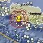 Gempa Magnitudo 3,4 menggetarkan wilayah Kabupaten Sukabumi Jabar, Senin malam (8/4/2024). (Liputan6.com/ Dok BMKG)
