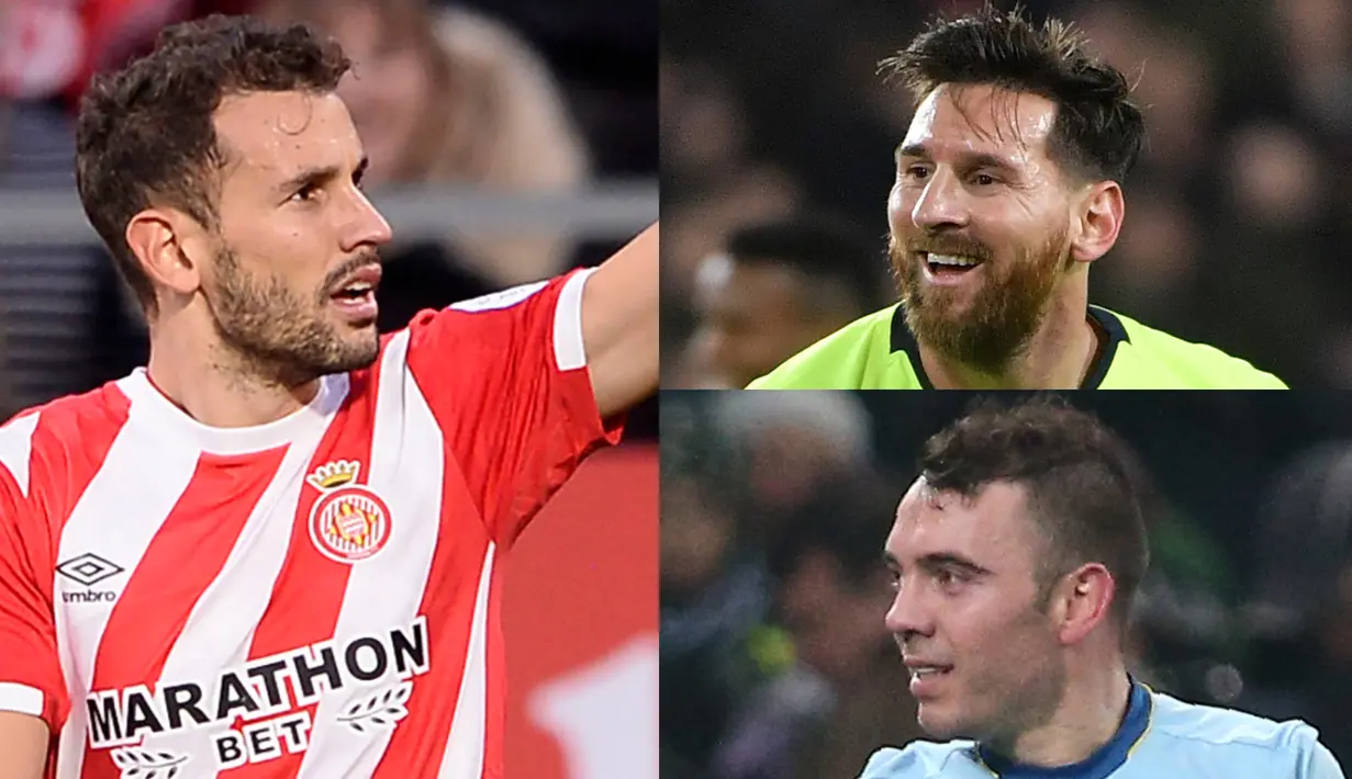 Raihan satu gol saat membawa Girona menahan imbang Atletico Madrid 1-1 membuat Stuani semakin nyaman di puncak dengan 11 gol menjauhi raihan gol sang mega bintang, Lionel Messi (Kolase Foto AFP)