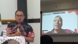 Ketua PP IDAI Dr. Piprim Basarah Yanuarso (kiri) dan Ketua UKK Kardiologi IDAI dr. Rizky Adriansyah (kanan, daring) saat memaparkan materi dalam Seminar Media IDAI bertema Penyakit Jantung Rematik Masih Jadi Masalah Serius Anak di Indonesia, Senin (10/11/2025).