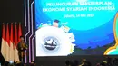 Presiden Joko Widodo memberi sambutan saat peluncuran Masterplan Ekonomi Syariah Indonesia (MEKSI) 2019-2024 di Kantor Bappenas, Jakarta, Selasa (14/5). Peluncuran peta jalan pengembangan ekonomi syariah di Indonesia guna mendorong peningkatan pertumbuhan ekonomi nasional.(Liputan6.com/Angga Yuniar)