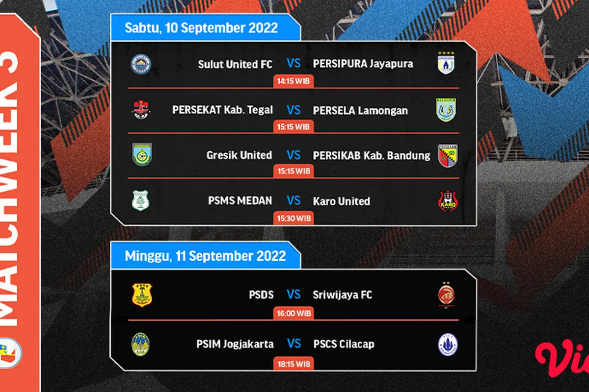 Jadwal Lengkap Liga 2 Pekan Kedua Live Vidio 10-11 September 2022 : Ada 6 Laga