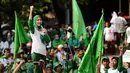 Anggota DPR dari PPP Okky Asokawaty juga ikut memberikan orasi politiknya dalam kampanye umum terbuka PPP di Tugu Proklamasi Jakarta