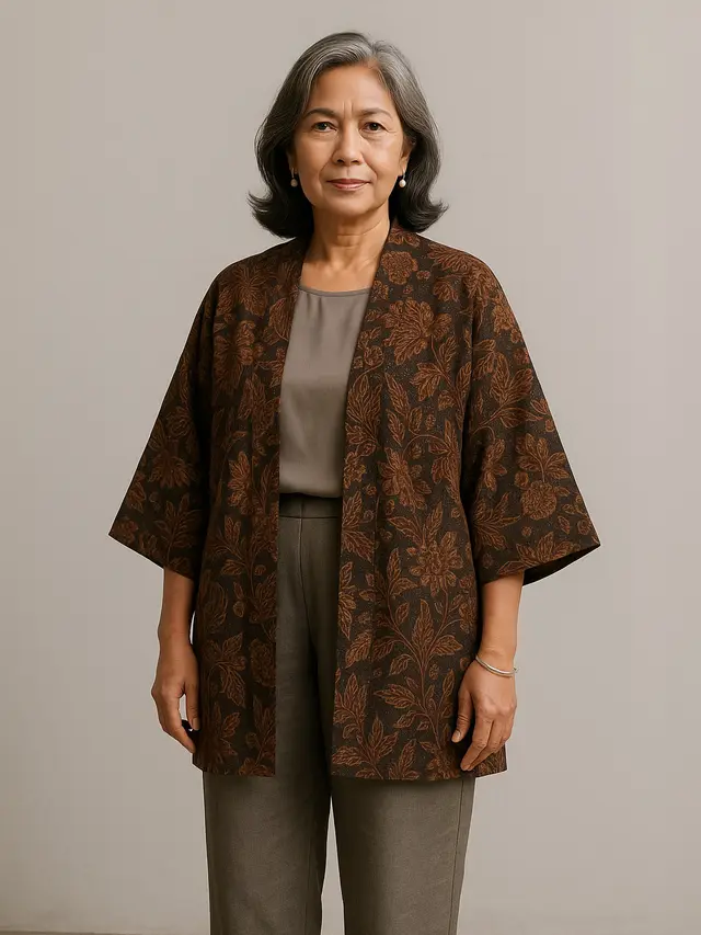 Model Cardigan Batik untuk Kondangan dan Acara Resmi Ibu-ibu Usia 50 Tahunan (Foto: ChatGPT)
