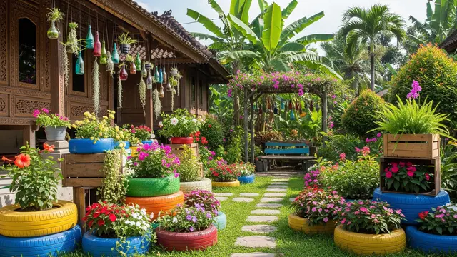 Inspirasi Halaman Rumah Kampung dengan Kebun Bunga/AI Generated