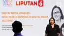 Pemimpin redaksi Liputan6.com Elin Yunita saat memberikan paparannya pada acara Emtek Education & Career Festival 2024 di Studio 6 Emtek City, Studio Indosiar, Daan Mogot, Jakarta, Selasa (30/7/2024). (Liputan6.com/Herman Zakharia)