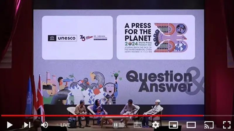 Diskusi bertajuk 'A Press for the Planet : Journalism in the Face of the Environmental Crisis' yang digelar UNESCO di Jakarta. (YouTube UNESCO Jakarta)