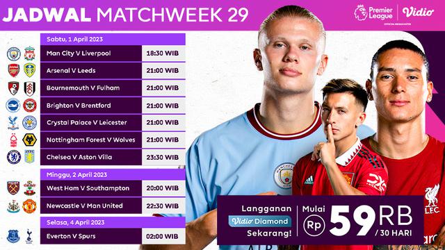 Jadwal Liga Inggris Pekan ke-29 Mulai 1 April 2023 : Manchester City Vs Liverpool, Arsenal Vs Leeds Live Vidio