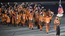 Kontingen Malaysia saat mengikuti parade di pembukaan SEA Games 2015, Singapura, Jumat (5/6/2015). (AFP Foto)