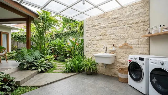 Desain Dapur dan Area Cuci dengan Material Batu Alam