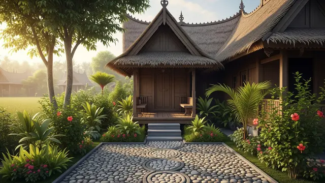 Desain Rumah Desa dengan Batu Terapi Kaki Depan Teras