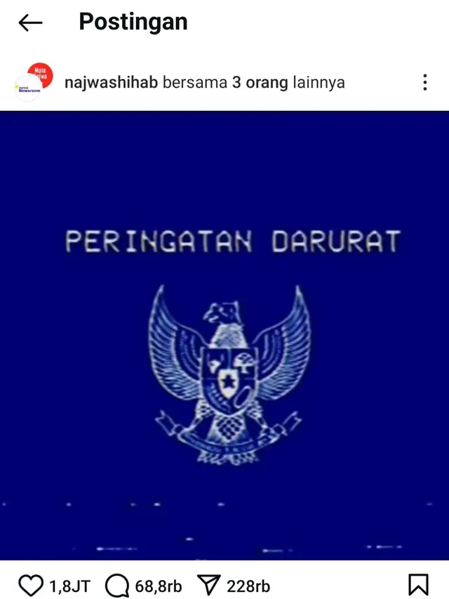 Unggahan Peringatan Darurat dari Najwa Shihab. (Foto: Dok. Instagram @najwashihab)