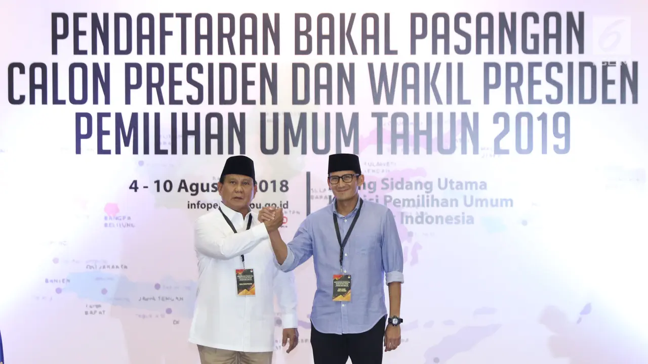 Prabowo dan Sandiaga Serahkan Berkas Pendaftaran Bakal Capres-Cawapres 2019