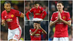 Lima penggawa Manchester United mengalami penurunan poin pada gim FIFA 19. Penurunan masing-masing item pada ranking lima pemain tersebut karena pemain tampil tidak konsisten untuk Setan Merah. (Foto Kolase AP, EPA dan AFP)
