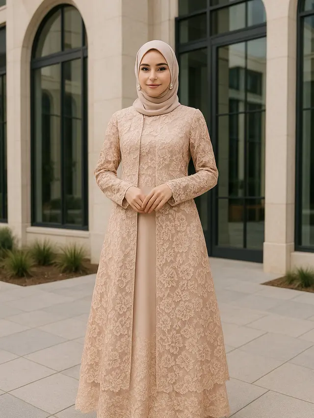 Model Gamis dengan Outer Motif Bunga