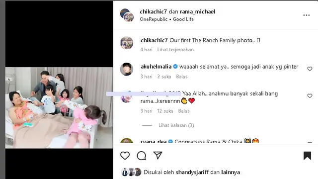 Rama Michael dikaruniai anak keenam, Laicabella Aluna Ranch (Foto: Instagram rama_michael)