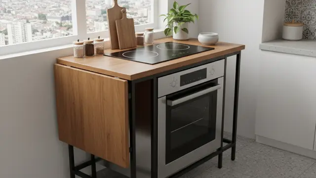 Meja kompor Kitchen Island with Drop Leaf (Gemini AI)