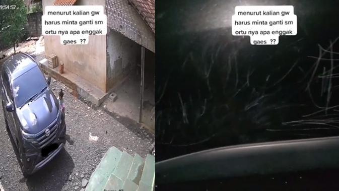 Bodi mobil jadi tempat anak-anak mengecat (TikTok/@pedagangikan_)