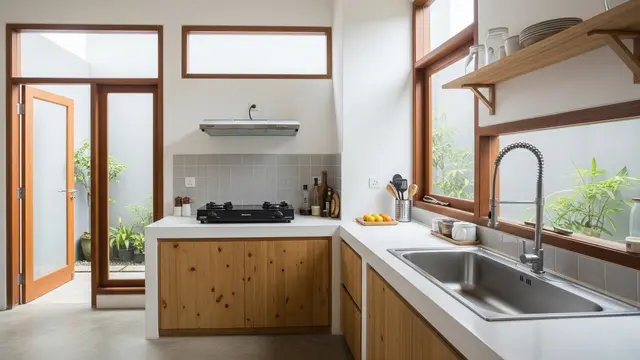 Dapur Terbuka Minimalis Anti Cipratan Minyak yang Dinding Terjaga Kebersihannya Model dengan Area Cuci Terpisah