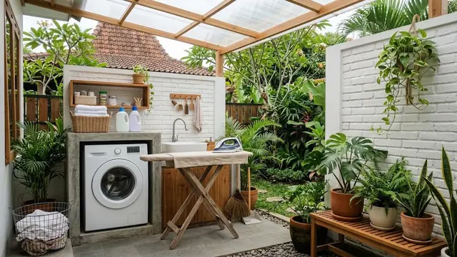 Desain Ruang Cuci dan Setrika Kecil di Belakang Rumah/AI Generated