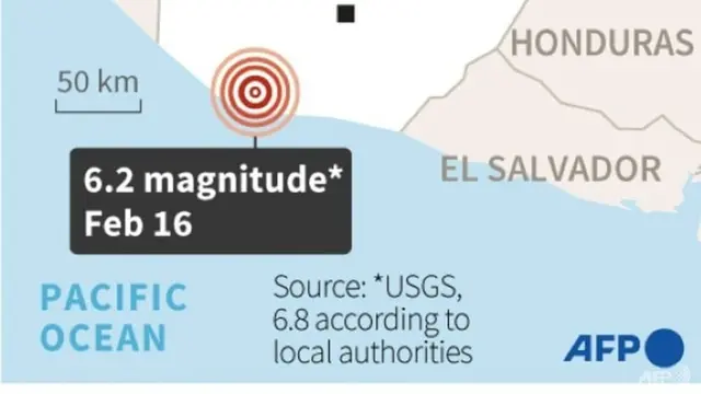 Peta Guatemala, lokasi episentrum gempa berkekuatan 6,2 skala Richte pada 16 Februari 2022. (Foto: AFP/ Nicolas Ramallo)