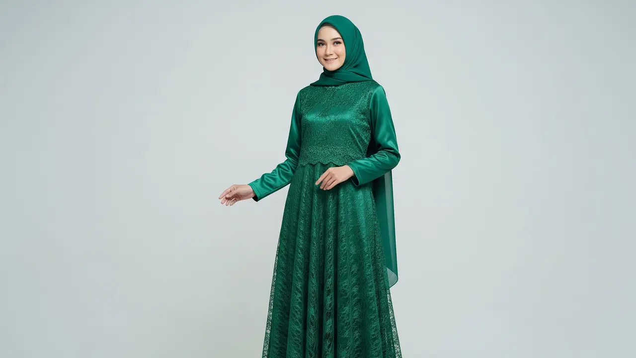 Gamis Brokat Emerald Syar’i Simpel