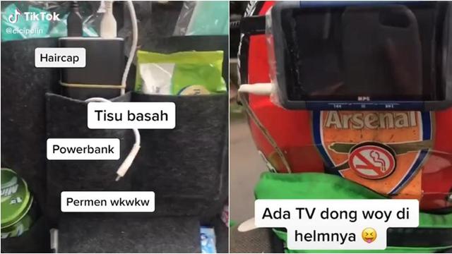 Viral Ojek Online Bintang Lima, Ada Fasilitas Televisi Mini. (Sumber: Tiktok/cicipelin)