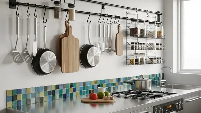 Dapur Kecil dengan Dinding Penuh Rail System