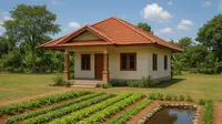 Model Rumah Sederhana Ukuran 6x9 dengan Pekarangan Luas di Desa/AI
