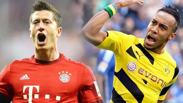 Cuplikan gol hebat hebat Robert Lewandowski striker Bayern Munchen dan Pierre-Emerick Aubameyang striker Borussia Dortmund. 