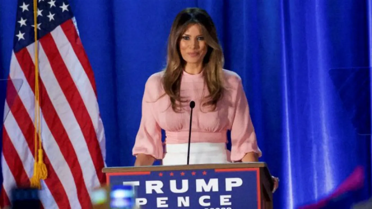 Melania Trump saat memberikan pidatonya di Pennsylvania