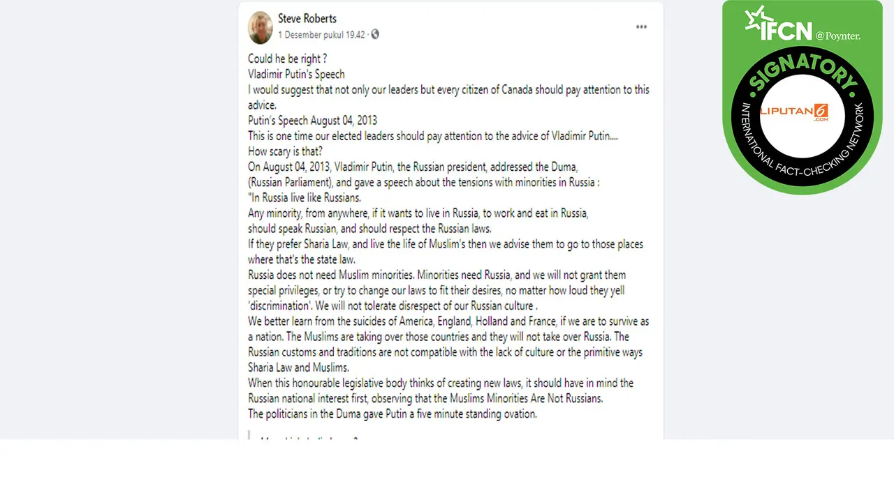 Ini Bukan Pidato Vladimir Putin soal Islam di Rusia