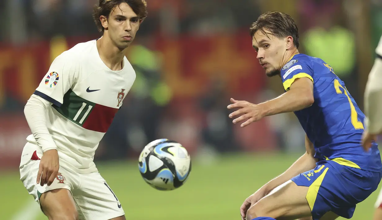 Ditambah dari Bruno Fernandes, Joao Cancelo dan Joao Felix menyarangkan masing-masing satu gol. (AP Photo/Armin Durgut)