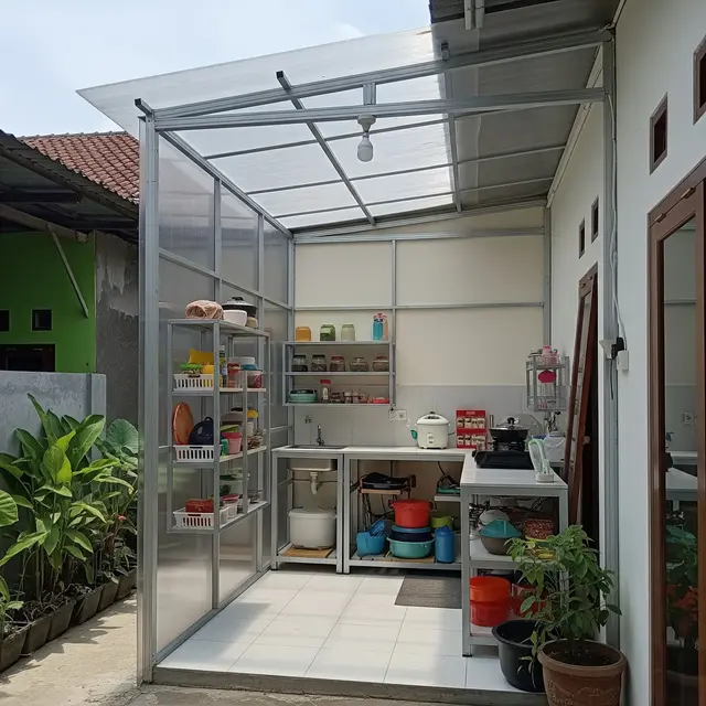 9 Model Dapur Terbuka Ukuran 2x2 Memakai Baja Ringan dan Atap Bening
