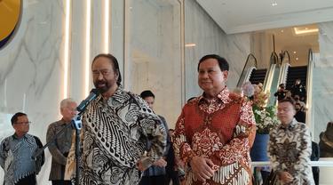 Ketua Umum Partai Gerindra Prabowo Subianto dan Ketua Umum Partai Nasdem Surya Paloh di NasDem Tower Jakarta, Rabu (1/6/2022)