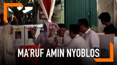Calon wakil presiden Ma'ruf Amin telah menggunakan hak pilihnya pada Pemilu 2019 di Tempat Pemungutan Suara (TPS) 051, Koja, Jakarta Utara.