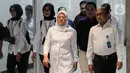 Menteri Ketenagakerjaan Ida Fauziyah tiba untuk mengikuti rapat kerja dengan Komisi IX DPR. (Liputan6.com/Faizal Fanani)