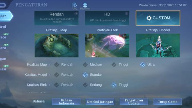 Hasil uji performa bermain Mobile Legends dengan rata kanan(Liputan6.com/Arief Ferdian Maulana)