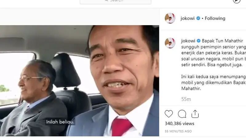 Jokowi Diajak Ngebut Mahathir Mohammad (Instagram)