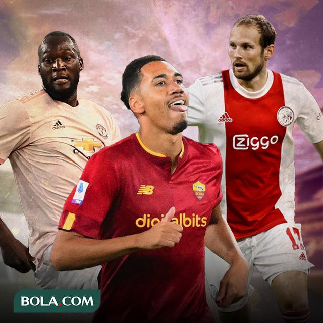 Ilustrasi - Chris Smalling, Daley Blind, Romelu Lukaku