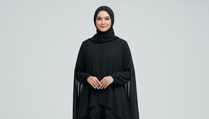Model Gamis Abaya Hitam Layering/Cape (Ilustrasi AI)