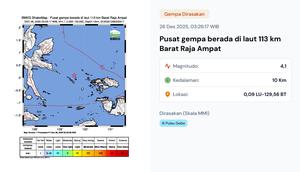 Gempa hari ini saat cuti bersama Natal, Jumat (26/12/2025) menggetarkan pukul 03:26:17 WIB di wilayah Raja Ampat, Provinsi Papua Barat Daya. (www.bmkg.go.id)