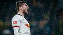 Timo Werner of Leipzig celebrates the second goal for his team during the Bundesliga match between Borussia Dortmund and RB Leipzig at Signal Iduna Park on December 17, 2019 in Dortmund, Germany. (Photo by Alexander Scheuber/Bundesliga/Bundesliga Collection via Getty Images)