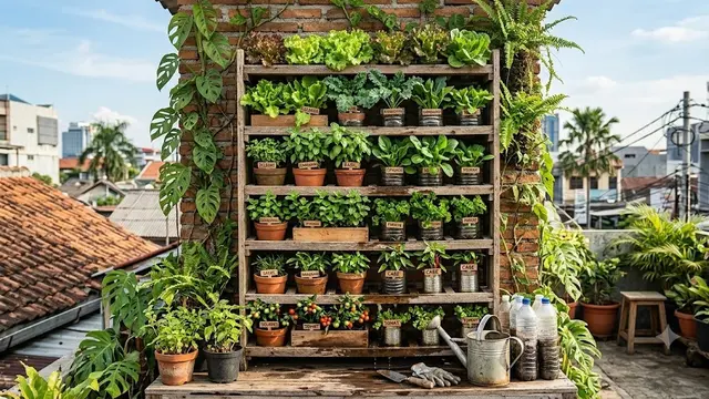 Rak Sepatu Lama Berubah Menjadi Kebun Vertikal yang Rapi (AI Generated)