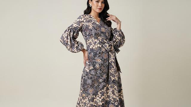 Midi Wrap Dress Batik Premium Lengan Balon Panjang