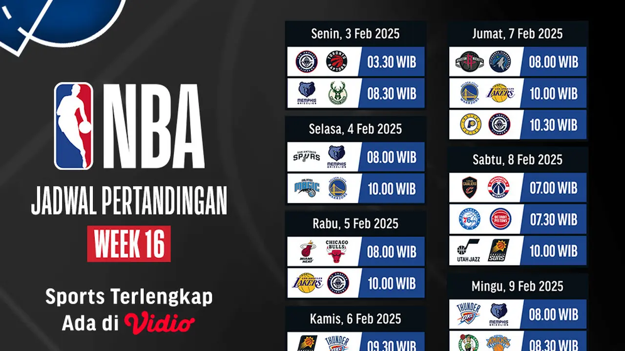 Jadwal NBA Season 2024/2025 Week 16
