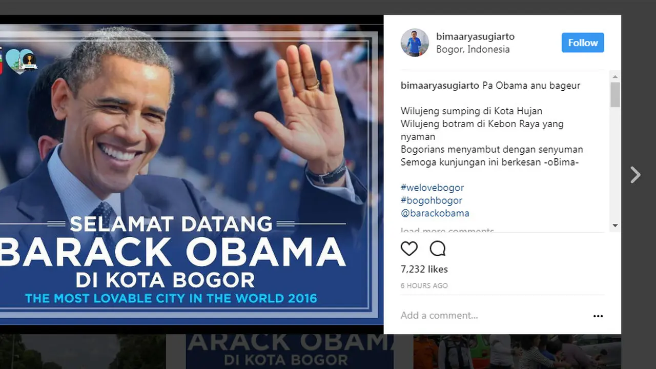 Wali Kota Bogor Bima Arya pun bersiap menyambut kedatangan Barack Obama.