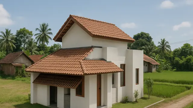 Model Rumah Tipe 21 dengan Atap Susun di Tahun 2025/via ChatGPT