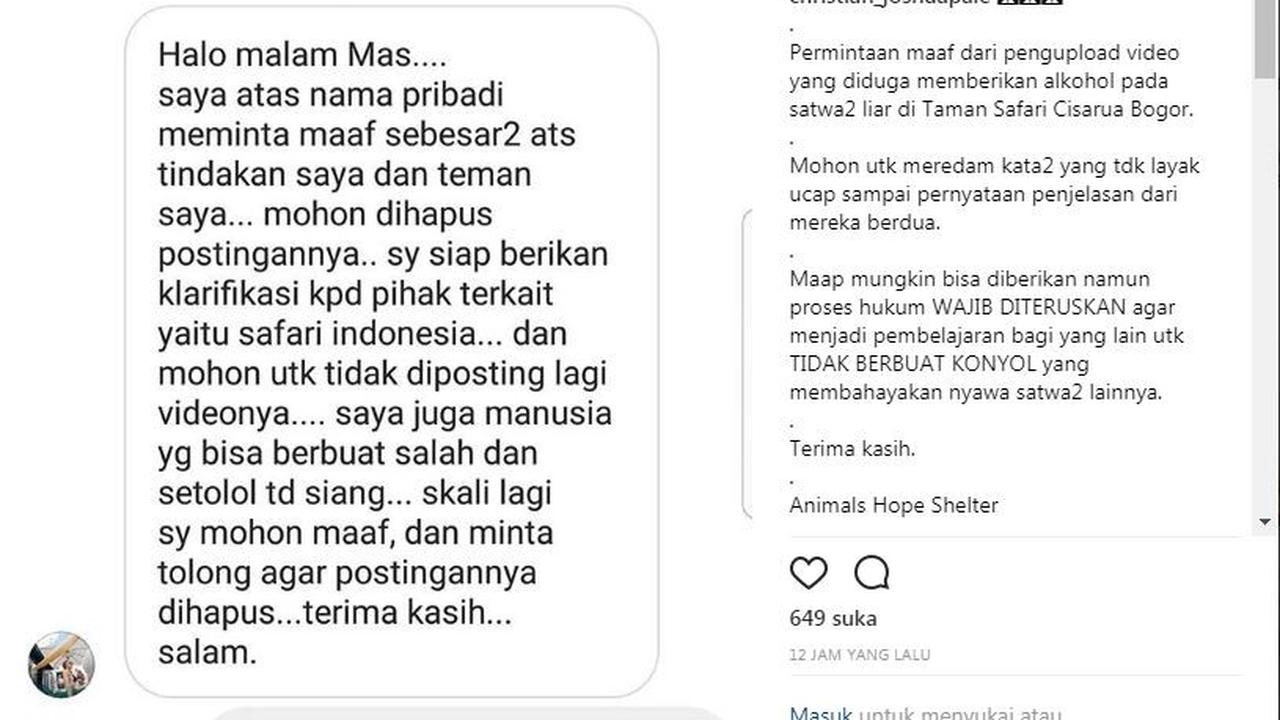 Permintaan maaf pengunjung Taman Safari @alyccaaa (Foto: Instagram/christian_joshuapale)